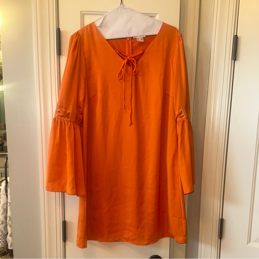 Venus Orange Women's Dress with Bell Sleeves